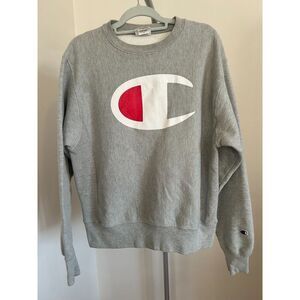 Champion Reverse Weave M Medium Crewneck Sweatshirt Big C Logo Double Sided Gray